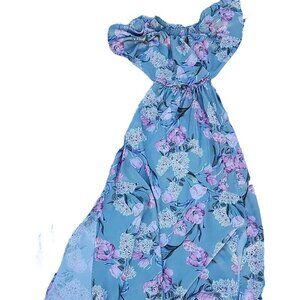 Show Me Your MuMu Pastel Green Floral Satin Flowy Side Slits Maxi Dress Sz Small